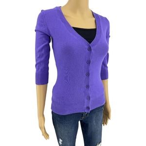 Derek Heart (M) Y2K Purple 3/4 Sleeve Button Up Cardigan Sweater Fitted
